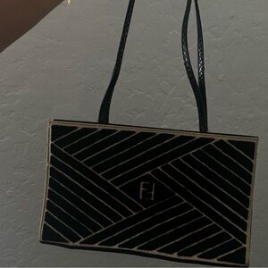 Fendi Black and Cream Geometric Shoulder Bag